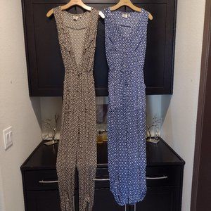 Anthropologie Black and Blue Patterned Jumpsuits